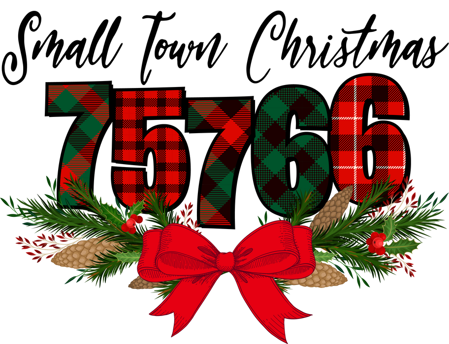 75766 Buffalo Plaid Christmas Design with Pinecone and Bow – Rustic Holiday T-Shirt Print