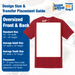 Design size and placement guide for oversized front and back DTF transfers on t-shirts.